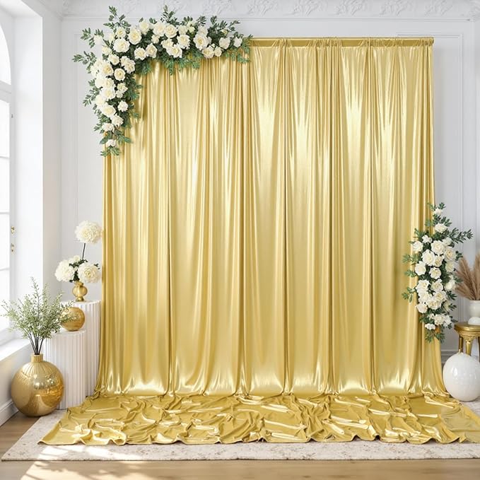 gogoparti 20x10FT Gold Sequin Backdrop Curtain - 4 Panels of 5x10FT Wrinkle-Free Glitter Drapes for Photography, Birthdays, Weddings & Graduations