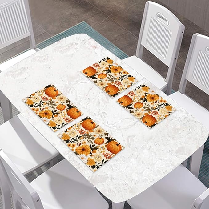 Placemats Set of 4 Halloween Waterproof Oilproof Table Mats Washable Wipeable Heat Resistant Easy to Clean for Indoor Outdoor Party Kitchen Dining Table Decoration 12 * 18in