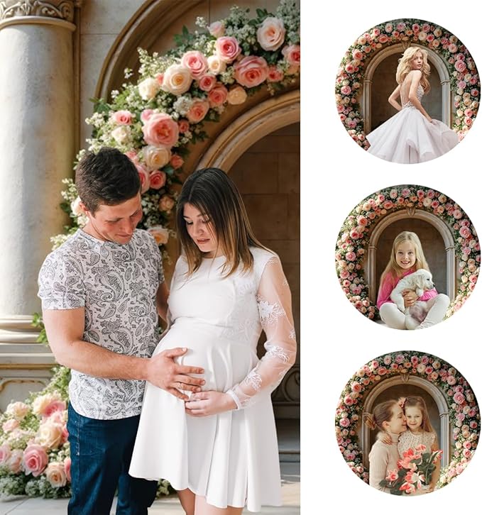 7x5ft Vintage Pink Roses Floral Backdrop Retro Palace Wall Flowers Arch Photography Background for Wedding Mothers Day Valentines Day Bridal Birthday Princess Couples Women Portraits
