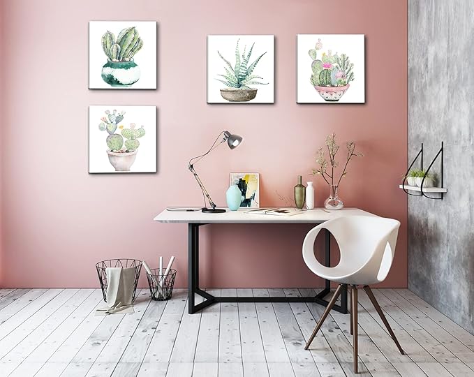 Succulent Plants Bathroom Decor Wall Art, Green Cactus Pictures Canvas Print, Botanical Paintings for Bedroom Living room Office Decoration - 16" X 16"