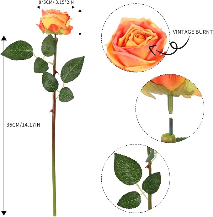 IPOPU Artificial Flowers Heads Bulk 12pcs Artificial Roses Heads Sunset Fake Flowers Bulk for Silk Flower Arrangements Rustic Wedding Decor Bridal Shower Decorations (Sunset)