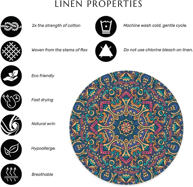 Mandala Round Placemat Set of 4 Elegant Linen Table Mats for Dining, Heat Resistant, Stain Resistant Perfect for Dinner Parties, Restaurants, and Everyday Use