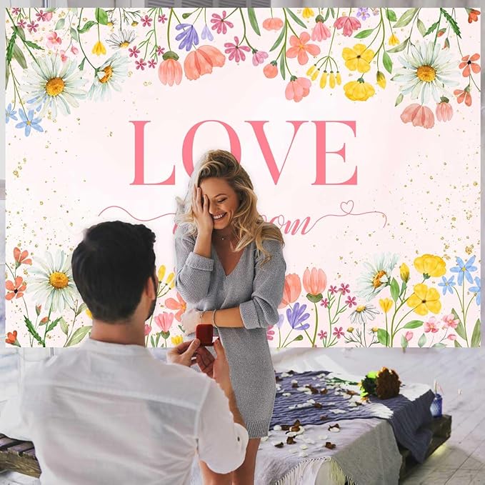 Sensfun Love in Bloom Bridal Shower Decorations Wildflower Wedding Shower Backdrop Pink Love in Bloom Engagement Party Background Spring Floral Wedding Bachelorette Party Decorations Supplies 6x4ft