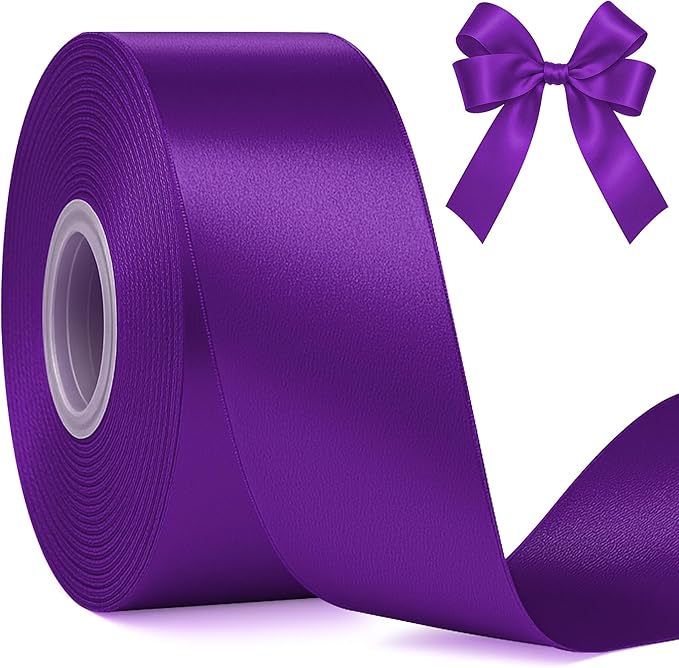 Fullive 1 1/2 Inch Ribbon for Gift Wrapping, 30 Yards Dark Purple Halloween Ribbon, Polyester Satin Ribbons for Birthday Halloween Mardi Gras Decorations DIY Bows Wrapping Bouquet Floral Arrangements
