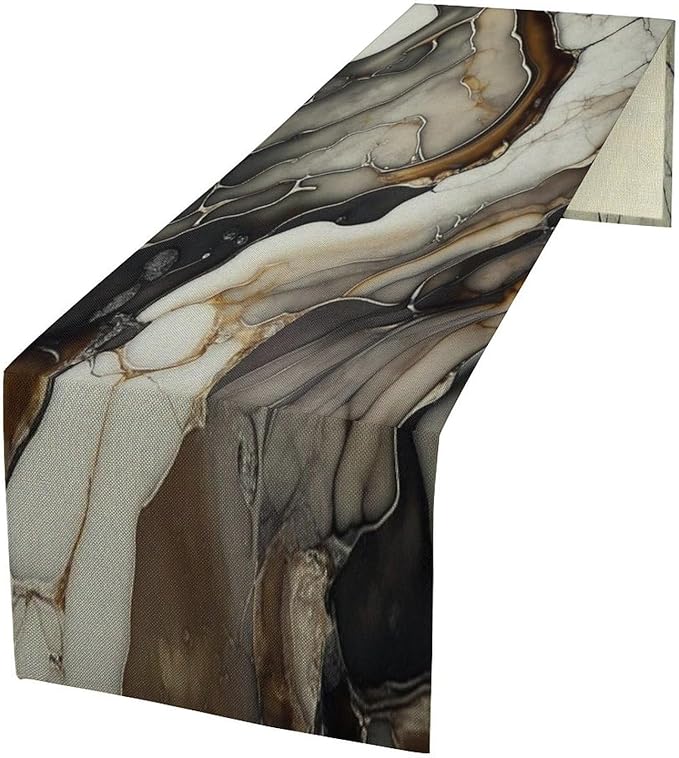 Abstract Colorful Marble Table Runner, Modern Black White Gold Natural Liquid Watercolor Texture Dinner Runner Table Decoration for Home Kitchen Dining Holiday Party 13x60in