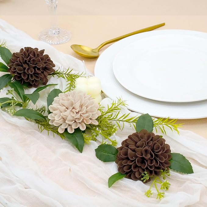 Artificial Flowers, 50pcs Artificial Rose for DIY Bouquets Arrangement, Brown and Tan Dahlia Flowers Foam Fake with Stems for Wedding Shower Party Floral Arrangements Tables Home Decorations