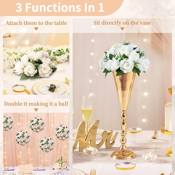 NUPTIO White Flower Centerpieces for Tables: 6 Pcs Artificial Flower Ball Arrangement for Wedding Party - 9.5 Inch Diameter Fake Floral Rose for Bridal Shower Decorations