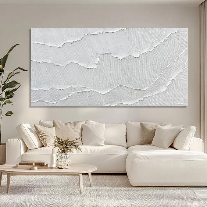 WINKAILIN Large White Abstract Textured Canvas Wall Art 73x147 Oversized Minimalist Painting Modern Artwork for Living Room Bedroom Office Décor