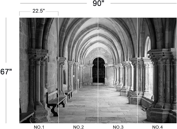 Eierme-Vaulted Ceiling Inside The Monastery, Panoramic View of Beautiful Arcades Peel and Stick 90" x 67"