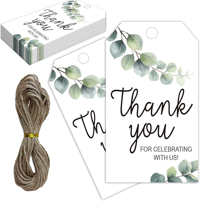 Thank You for Celebrating with Us Tag, 50 Pcs Thank You Paper Lables, 2x3 Inch Floral Gift Tags with String for Wedding Birthday Baby Shower Bridal Shower, Party Decoration-A04