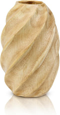 AeraVida 6-Inch Mango Tree Wood Oval Flower Vase with Spiral Carved Design | Light Brown Modern Tabletop Vase | Decorative Vintage Farmhouse Style for Home, Office, or Event Decor