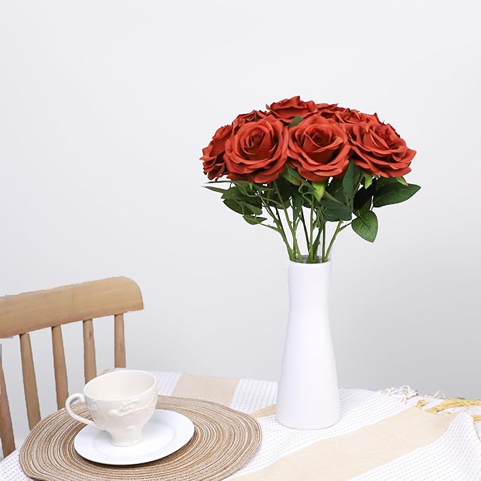 Artificial Rose Flowers Burnt Orange Rose Flowers Silk Flowers 30 pcs with Long Stem Silk Roses Bouquet for Wedding Bridal Shower Party Home Decoration