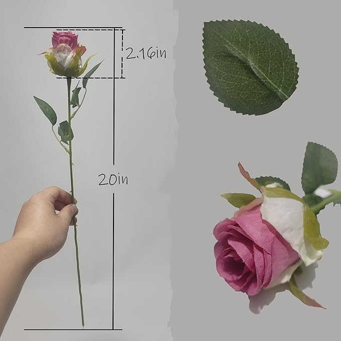Artificial Roses 10 Pcs - Lifelike Single Stem Fake Roses with Natural Petal Texture,Fade-Resistant Silk Flowers for Wedding Decor,Home Vase Arrangements,Party Centerpieces(10, Magenta)