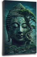 Buddha statue wall art canvas wall decor aesthetic picture mystical nature art for tranquil home and spiritual space 8x12in Wood Framed