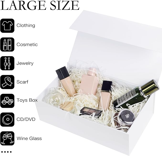 White Christmas Gift Box with Magnetic Lids 13.8x8.3x4.4 in, Large Bridesmaid Groomsman Proposal Boxes, Rectangle Storage Box 1 Pack