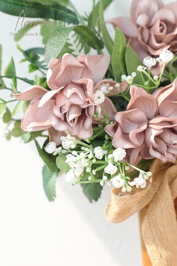 Floroom Artificial Gardenia Flowers 2.7" 25pcs Real Looking Dusty Rose Foam Fake Flowers with Stems for DIY Wedding Bouquets Bridal Shower Centerpieces Floral Arrangements Party Tables Decorations