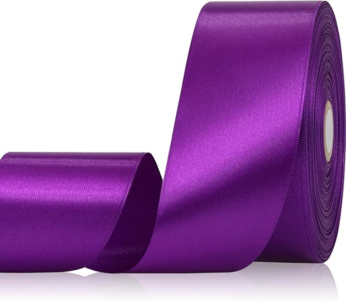 Purple Ribbon 2 Inch 60 Yards, Dark Purple Satin Ribbon for Flower Bouquet, Wedding, Crafts, Gift Wrapping, Baby Shower, DIY Bows, Halloween, Christmas
