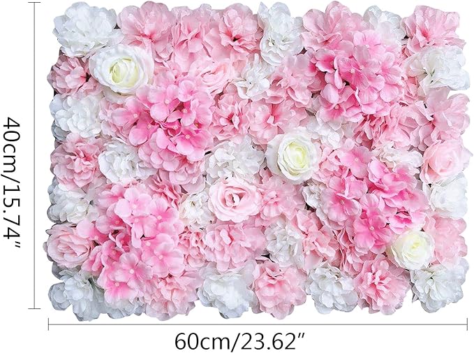 16"x 24" Artificial Flower Wall Panels,Flower Wall Mat Silk Flower Panels for Outdoor Garden Backyard Fence Fence Privacy Screen and Indoor Wall Decor(12Pcs Pink+White,Style 2)