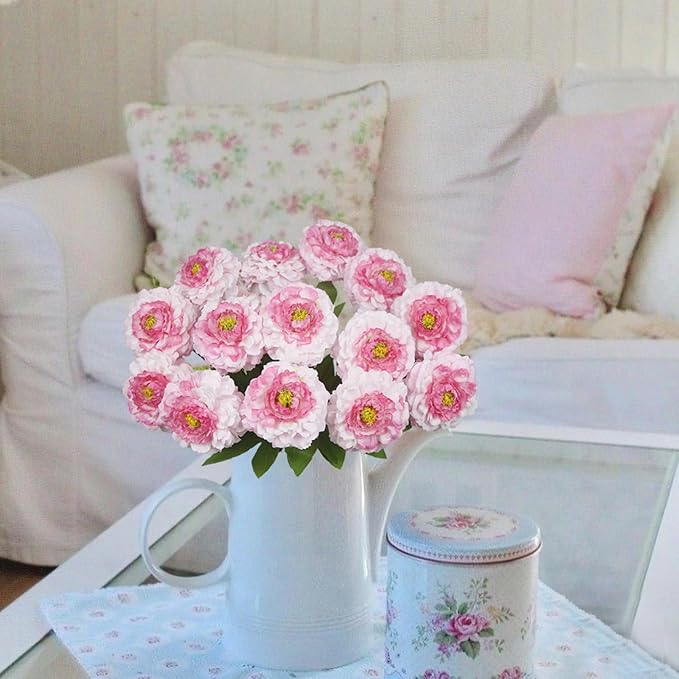 2 Pcs Artificial Flowers Spring Summer Outdoor Flowers Pink Zinnias Silk Flowers with Stems Zinnia Elegans Artificial Zinnias for Outdoors Floral Arrangements Table Centerpieces Wedding Decor