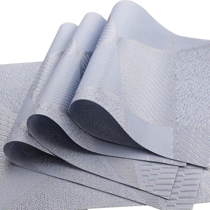 Gugrida Natural Placemats Woven Vinyl Insulation Washable Table Placemats Kitchen Dining Table Mat Place Mats PVC Set of 6, Natural Blue Wood Color