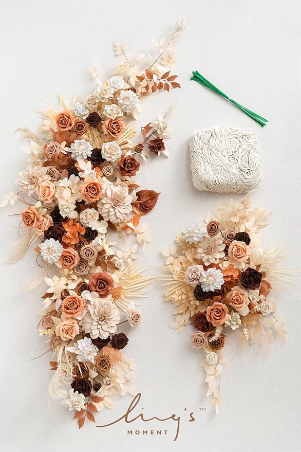 Ling's moment Hanging Artificial Wedding Arch Flowers, Orange Floral Arrangements with Tassel Sequins Rose Ceremony Arbor Reception Backdrop Decorations Outdoor Swag Garland Garden Decor