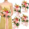 TINGE TIME 7 Inch Artificial Flowers Wedding Bouquets for Bridesmaid, Set of 4, Tropical Bride Tossing Bouquet for Summer Wedding Ceremony Bridal Shower Rehearsal Dinner Vintage Party