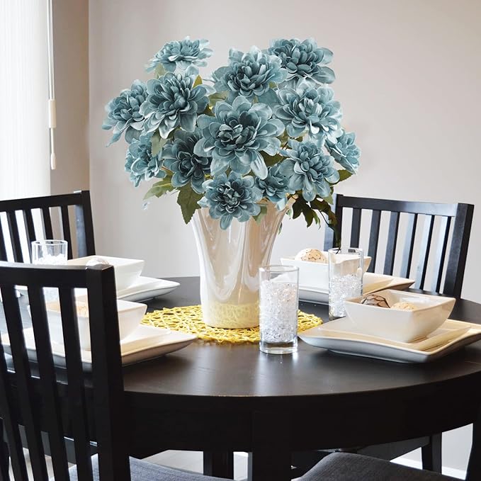 Uieke 6PCS Artificial Daisy Mums Flowers with Stem, Silk Dahlia Flowers Arrangement for Home Party Wedding Bouquet Fall Winter Table Centerpieces Decor (Blue)