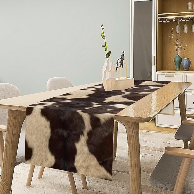 Cow Print Table Runner, Cowhide Print Western Style Table Runner Country Farmhouse Cottage Cow Patten Table Decoration for Home Kitchen Dining, 13x90 Inch