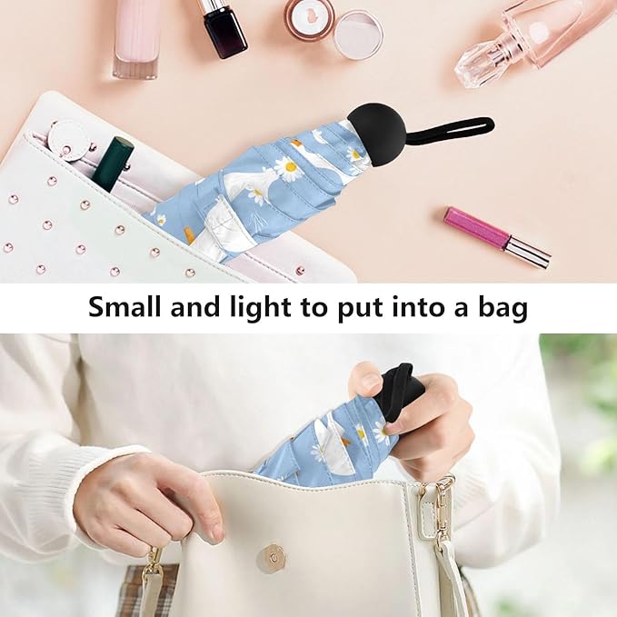 JIPONI Mini Travel Umbrellas for Rain Lily Ducks, Small Umbrella Compact Waterproof Anti-UV Protection Lightweight Portable