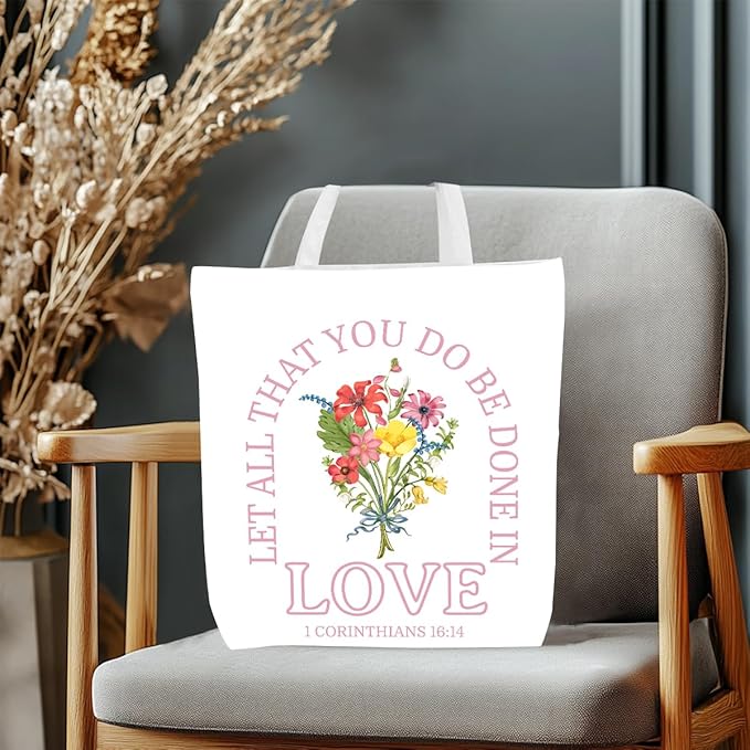 Floral Christian Gifts Religious Gifts Makeup Bag, Canvas Tote Bag Grocery Bags for Yoga Totes for Women Birthday