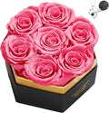 Preserved Roses Flowers for Delivery 7 Pcs, Forever Flores in a Box with Necklace, Eternal Rose Anniversary Birthday Gifts for Women Mom Wife Girlfriend, Rosas for Valentines Christmas, Pink