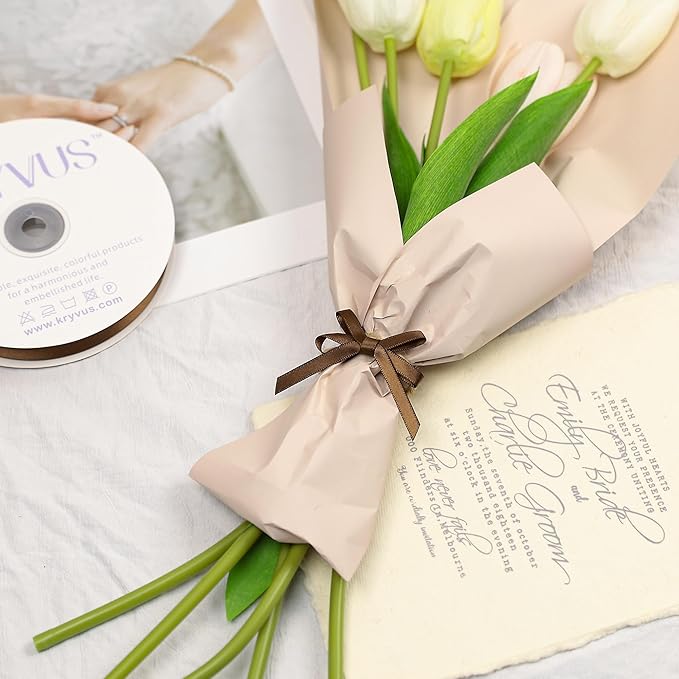 Brown Satin Ribbon, Double Faced 1/4 Inch X 25 Yards Brown Ribbon, Premium Satin Ribbon for Gift Wrapping, Crafts, Hair Bow Making, Sewing, Flower Bouquet, Wedding Party Decor
