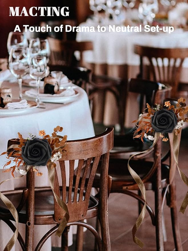 MACTING Artificial Black Rose Flowers 30PCS Real Touch Fake Flowers with Stem Foam Roses for DIY Wedding Bouquet Gifts Table Centerpieces Party Bridal Shower Home Spring Decorations