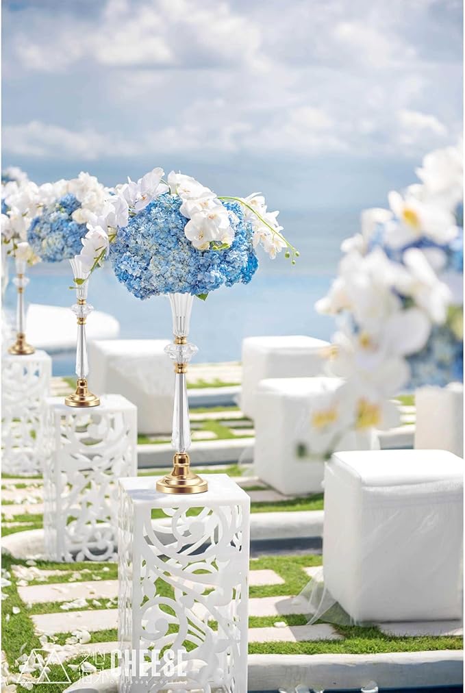 VIJIV Tall Crystal Acrylic Flower Vases for Centerpieces, 26.2" Large Clear Decorative Trumpet Vases, Wedding Flower Stand with Ribbed, Table/Floor Vase for Bridal Showers & Dining Room, Home Décor