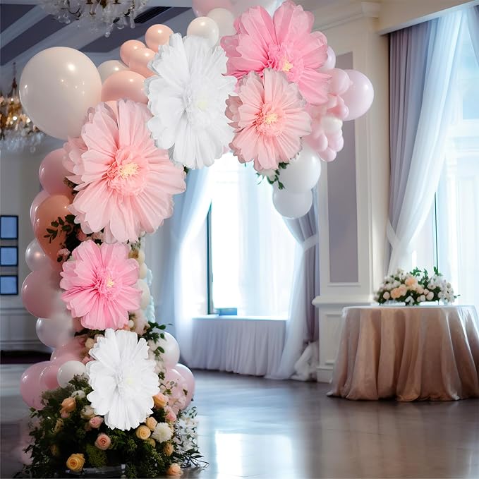 Giegxin 6 Pcs 31.5 " 24 " Pink and White Giant Paper Flowers Extra Large Pink Floral Tissue Paper Flowers Floral Decoration for Mexican Fiesta Wall Wedding Bridal Shower Birthday Decor