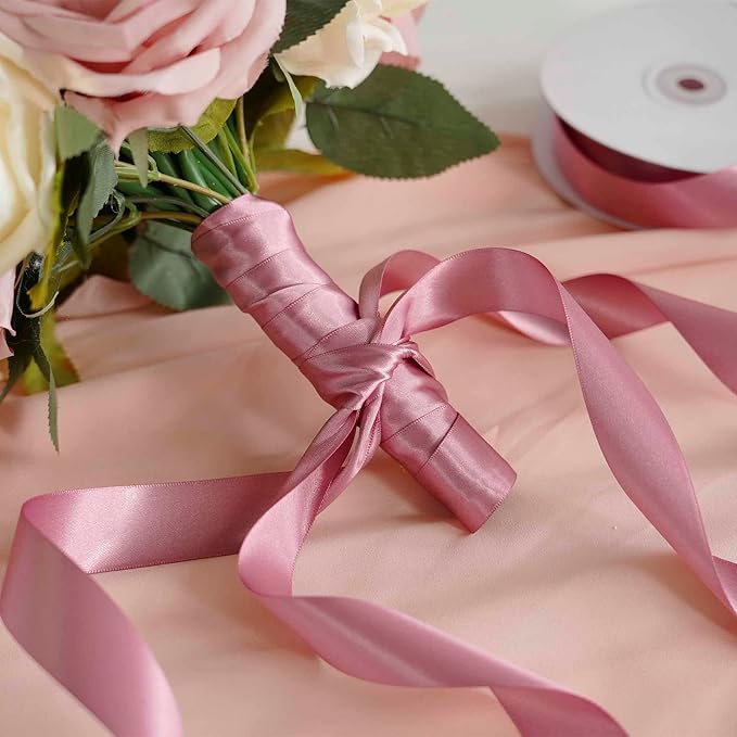 MEEDEE Rosy Mauve Ribbon 1 Inch Mauve Satin Ribbon Lux Double Faced Satin Ribbons by 50 Yards Polyester Pink Wrapping Ribbons for Crafts, Weddings, Flower Bouquet, Holiday Decorating