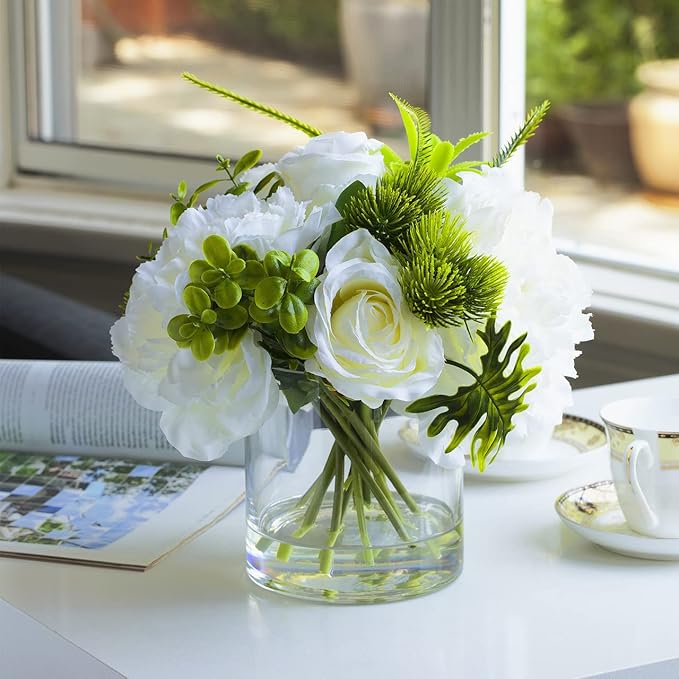 Enova Floral Set of 4 Clear Cylinder Glass Vase 6W x 8H Inches, Clear Flower Vases, Pillar Candle Hurricane Floating Candle Holder Vase, Glass Flower Vase for Wedding Centerpieces, Home Décor