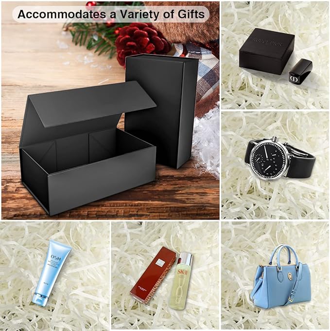 Black Gift Box With Magnetic Closure Lid 10" X 6" X 3" for Presents, Luxury Packaging, Bridesmaid Gifts, Birthdays, Christmas - Cute Magnetic Box