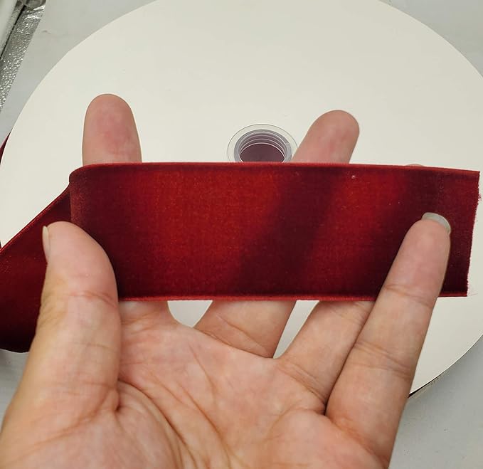 10 Yards Burgundy Velvet Ribbon Spool(Wine, 1 1/2")