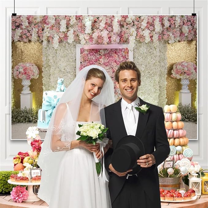 9x6ft Flower Wall Wedding Backdrop Pink White Rose Floral Romantic Princess Photography Background for Bridal Shower Birthday Newborn Spring Tea Party Outdoos Ceremony Women Girls Portrait