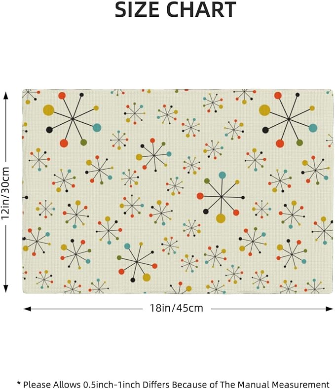 Mid Century Retro Placemats Set of 4 Yellow Kitchen Table Mats for Dining Farmhouse Holiday Home Decor,Linen Washable Place Mats 12x18 4 PCS, Style-18