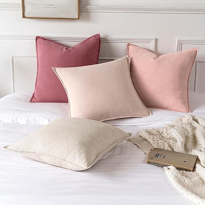 MIULEE Decorative Linen Pillow Covers 20x20 Inch Cranberry Red Boho Farmhouse Neutral Couch Throw Pillows for Bed Pack of 2 Accent Modern Pillowcase Sofa Livingroom Home Decor