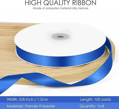 100 Yards 5/8 inch Satin Ribbon, Fabric Ribbon Solid Color Perfect for Gift Wrapping, Wedding, Handmade Bows, Floral Bouquets and Party Decoration(Royal Blue)