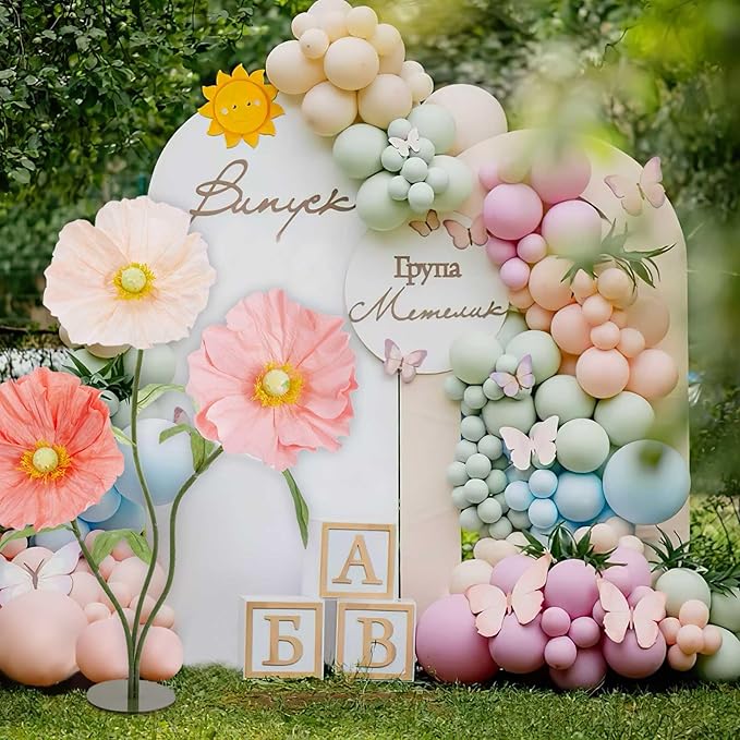B-COOL Giant Artificial Flower for Reception Decoration: 5.58 ft Champagne Huge Artificial Paper Flowers with Standing Base Pink Faux Floral for Wedding Bridal Shower Party Decor Shop Window Display