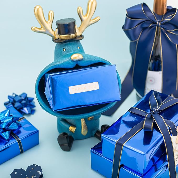 Merture Royal Blue Wrapping Paper Roll - 17 In X 784.4 In (92.6 sqft) Metallic Blue Solid Color Gift Wrap for Birthday, Fathers Day, Baby Shower, Hanukkah, Gender Reveal Party