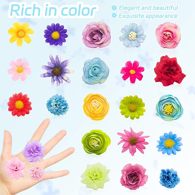 Featuman Artificial Flower Heads Bulk, Purple Fake Flowers Faux Daisy Fabric Flowers for Craft, 40 Pcs Mini Silk Flower Heads Artificial Daisies Fabric Flowers Heads for Wedding Hair Cap