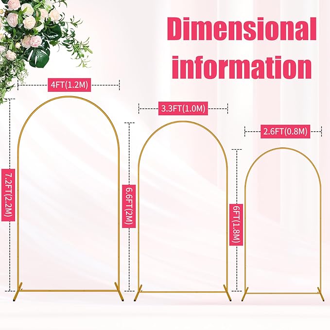 2 Pack Arch Backdrop Stand (7.2FT/6FT), Metal Background Balloon Arch Stand, Baby Shower Backdrop Arch, Gold Arches for Party Decoration
