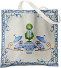 Blue and White Chinoiserie Prints Canvas Tote Bag for Women, Reusable Folding Shopping Bags with Handles