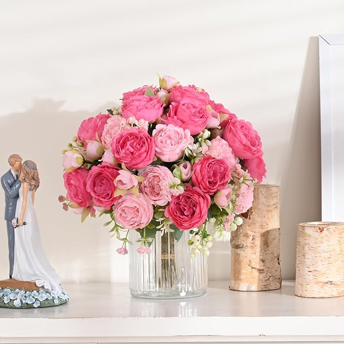 MARTINE MALL 8 Packs Peonies Artificial Flowers, Mixed Pink Artificial Peonies, Silk Peonies Flowers Fake Peonies Artificial Flowers Peonies Bouquet for Centerpiece Table Wedding Party Home Decor
