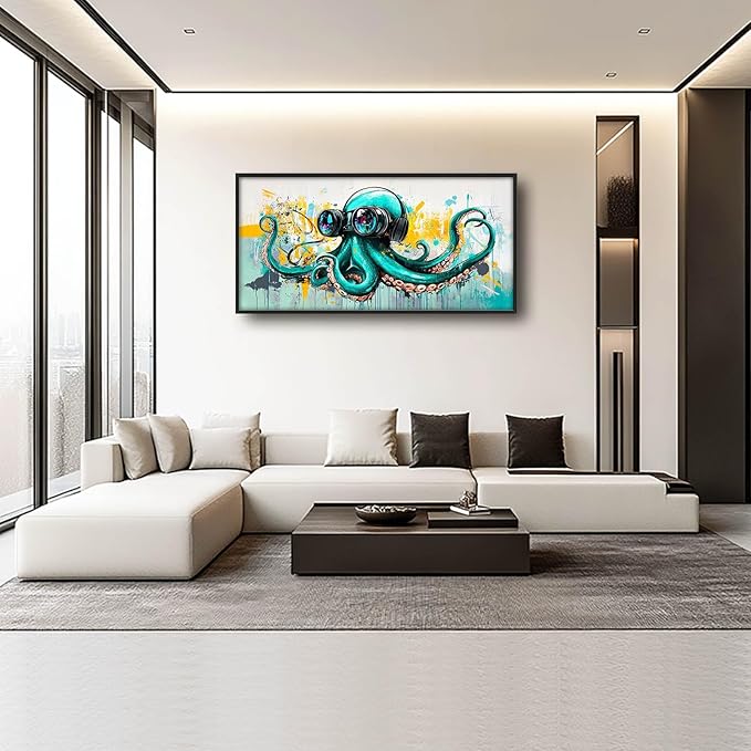 Ocean Octopus Large Wall Art Nautical Pictures Wall Decor Green Canvas Octopus Print Painting Modern Artwork Home Decoration for Living Room Bathroom Bedroom Office Framed 60"x30"